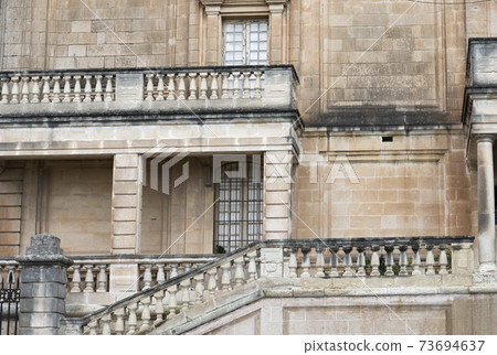 Medieval Maltese Architecture. View Of A Building Facade With Tall Windows And Balconies Medieval Maltese Architecture. View Of A Building Facade With Tall Windows And Balconies 73694637
