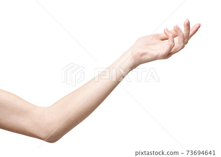 female hand poiting by finger isolated on white background with clipping path 73694641