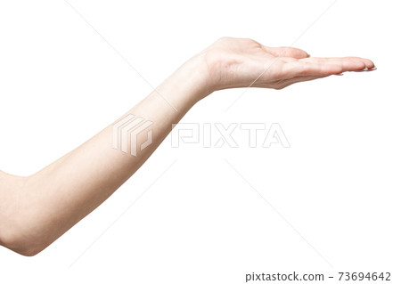 female hand poiting by finger isolated on white background with clipping path female hand poiting by finger isolated on white background with clipping path 73694642