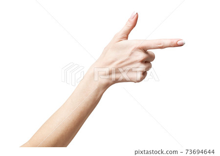 female hand poiting by finger isolated on white background with clipping path female hand poiting by finger isolated on white background with clipping path 73694644