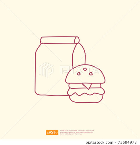 takeaway meal box with burger icon concept. takeaway food line doodle style icon vector illustration 73694978
