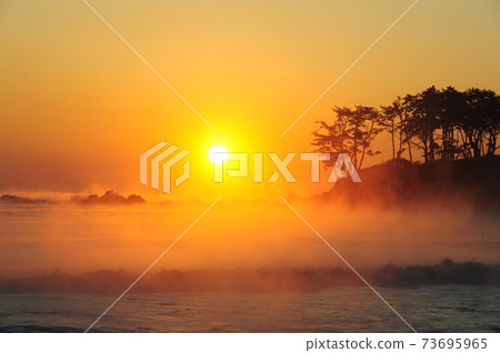 Myeongseon-do. Gyeongnam. Water fog. Morning Myeongseon-do. Gyeongnam. Water fog. Morning 73695965