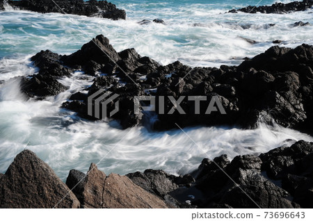 Wave, white wave, rock island, wind. Wave, white wave, rock island, wind. 73696643