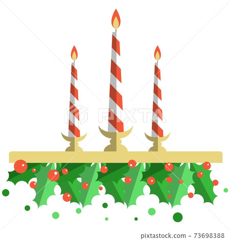Burning candles, flat vector isolated illustration. Christmas and New Year icon, symbol, decoration. Burning candles, flat vector isolated illustration. Christmas and New Year icon, symbol, decoration. 73698388
