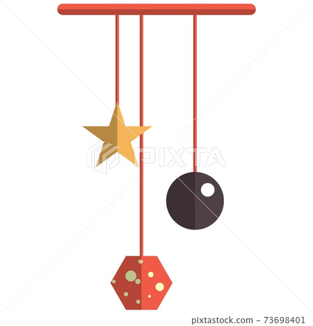 Baby hanging rattle toy, newborn crib toy icon, flat vector isolated illustration. Baby hanging rattle toy, newborn crib toy icon, flat vector isolated illustration. 73698401