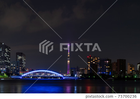 晴海的Eidai大橋和東京鐵塔的夜景 晴海的Eidai大橋和東京鐵塔的夜景 73700236