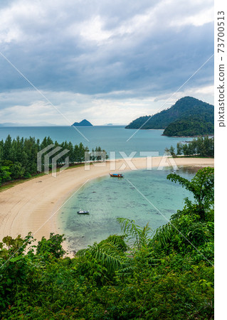 Aerial view of beautiful beach in kam tok island, Ranong, Thailand. Aerial view of beautiful beach in kam tok island, Ranong, Thailand. 73700513
