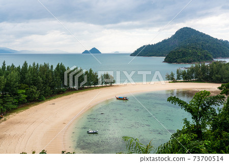 Aerial view of beautiful beach in kam tok island, Ranong, Thailand. Aerial view of beautiful beach in kam tok island, Ranong, Thailand. 73700514