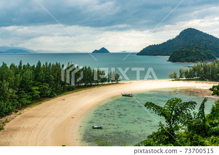 Aerial view of beautiful beach in kam tok island, Ranong, Thailand. Aerial view of beautiful beach in kam tok island, Ranong, Thailand. 73700515