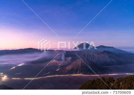 Mount Bromo volcano before sunrise, in East Java, Indonesia 73700609