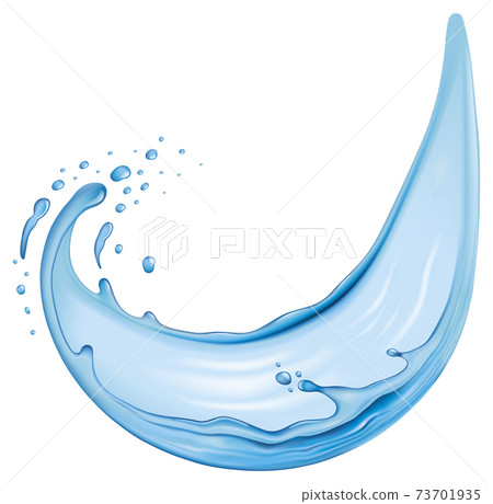 fresh water splash wave with many drops	 73701935