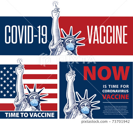 Statue of Liberty holding in hand vaccine for coronavirus. Vaccine for Covid-19 concept Statue of Liberty holding in hand vaccine for coronavirus. Vaccine for Covid-19 concept 73701942