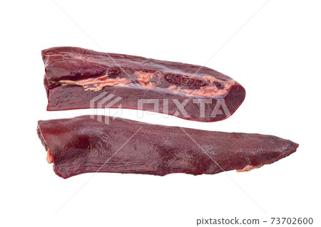 Raw Pork Spleen isolated on white background with clipping path. 73702600