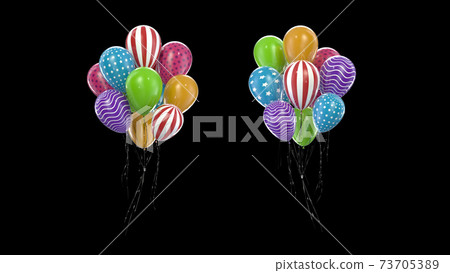 3d render Bundle multicolored balloons on a black background 73705389