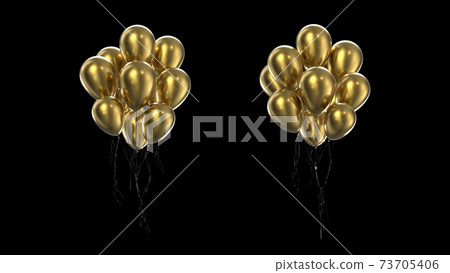 3d render Bundle golden balloons on a black background 73705406