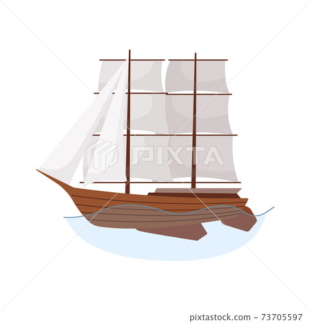 Sea sailboats ship of water carriage and maritime transport in modern flat design style. Sailing yacht on the sea waves 73705597
