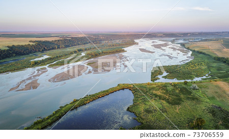 Niobrara River in Nebraska - aerial view Niobrara River in Nebraska - aerial view 73706559