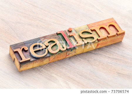 realism word abstract in wood type 73706574