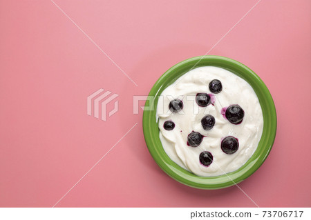 bowl of Greek yogurt with vanilla and blueberries bowl of Greek yogurt with vanilla and blueberries 73706717
