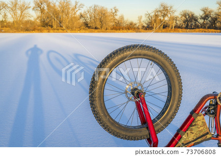 fat bike and shadows on a frozen lake 73706808