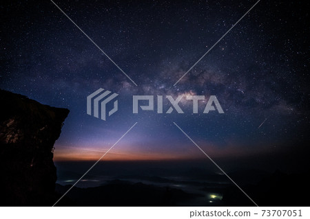 Milky way with the real little falling star 73707051