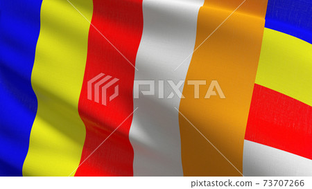 Flag of Buddhist. 3D rendering illustration of waving sign symbol. Flag of Buddhist. 3D rendering illustration of waving sign symbol. 73707266
