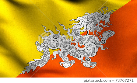 National flag of Bhutan. 3D rendering illustration of waving sign symbol. National flag of Bhutan. 3D rendering illustration of waving sign symbol. 73707271