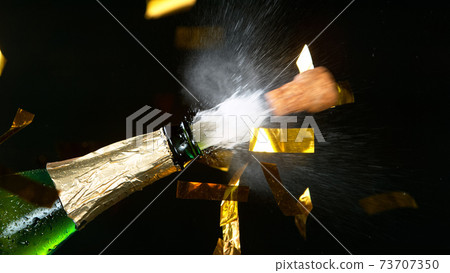 Opening a bottle of champagne. Celebration concept. 73707350