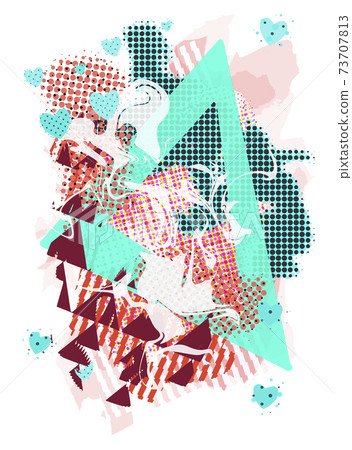 Abstract fun liquid shape fluid design geometric shapes, triangle frame, dots, spots and line patterns composition Abstract fun liquid shape fluid design geometric shapes, triangle frame, dots, spots and line patterns composition 73707813