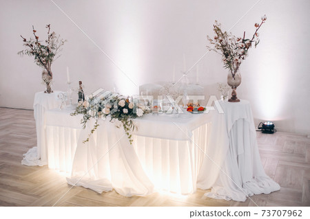 wedding table decoration with flowers on the table in winter style, 73707962