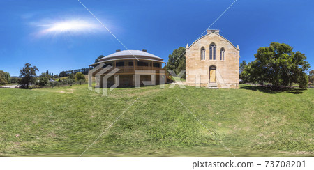Spherical 360 panorama photograph of Saint Bernards at the Hartley Historical Village near Lithgow Spherical 360 panorama photograph of Saint Bernards at the Hartley Historical Village near Lithgow 73708201