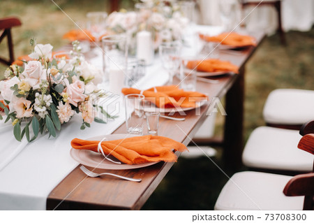 wedding table decoration with flowers on the table, dinner table decor 73708300