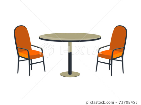 Patio area. Cafe and garden furniture table and chair isolated on a white background. Summer outdoor cafe. Coffeehouse or restaurant open area 73708453