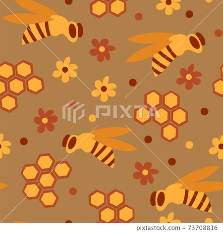 Seamless pattern with honey bees in a honeycomb - Stock Illustration ...