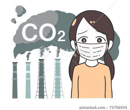 工廠廢氣CO2面罩的女孩 73708939