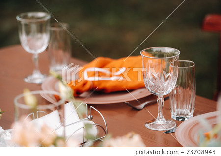 wedding table decoration with flowers on the table, dinner table decor 73708943