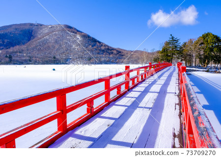 Akagi Onuma and Red Bridge in winter 73709270