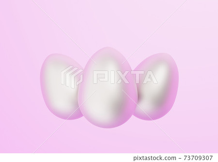 Three white easter eggs on light pink background, 3d illustration 73709307