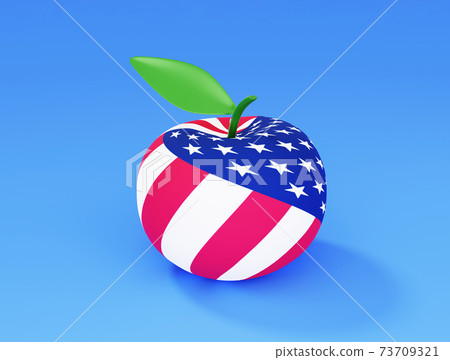 An apple with American flag, 3d render 73709321