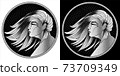Virgo zodiac sign, horoscope, astrological symbol. Pixel monochrome icon style. Stylized graphic black white portrait in profile of young beauty woman with long, straight hair flowing in wind. Vector. 73709349