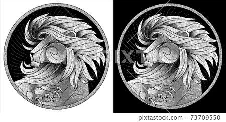 Leo zodiac sign, astrological horoscope symbol. Black white lion with mane. Pixel monochrome icon style. Head in profile, looking away. Raised Up Paw with sharp claws. Portrait lion at circle. Vector. Leo zodiac sign, astrological horoscope symbol. Black white lion with mane. Pixel monochrome icon style. Head in profile, looking away. Raised Up Paw with sharp claws. Portrait lion at circle. Vector. 73709550