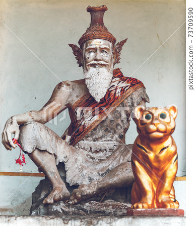 Thailand, closeup religious sculpture in Tigre Cave Temple Wat Tham Sua , Asia. Buddhism statue 73709590