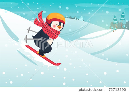 Penguin skier isolated Penguin skier isolated 73712290