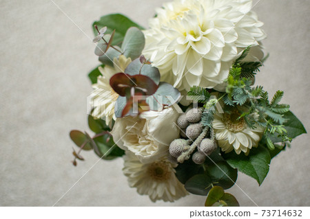 Bouquet of white dahlia in a vase 73714632