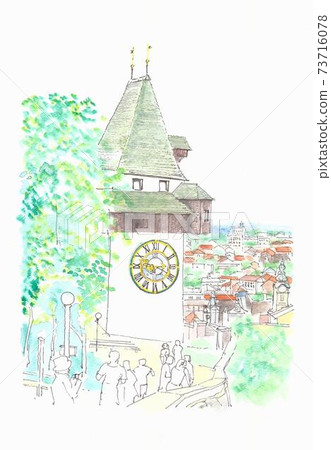 World heritage cityscape, clock tower in Graz, Austria 73716078