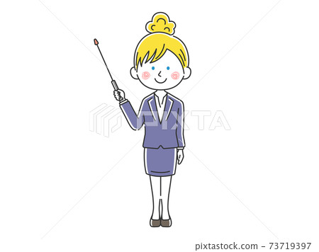 Illustration of a white female instructor explaining using a pointer Illustration of a white female instructor explaining using a pointer 73719397