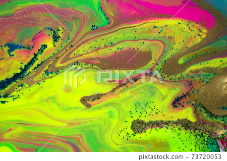 Neon colored wave marble pattern with gold, blue and green glitter. Stock illustration. Neon colored wave marble pattern with gold, blue and green glitter. Stock illustration. 73720053