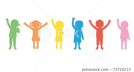 揮舞的姿勢，手勢，孩子，孩子，輪廓，插圖素材 73720215
