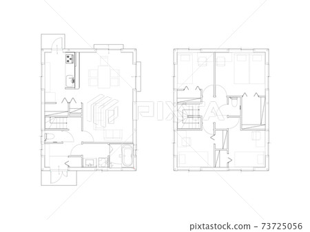 Architectural blueprint, floor plan, floor plan, residential, two-story telework space 73725056
