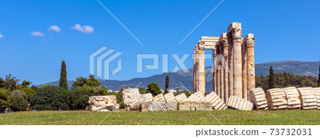 Greek Olympian Zeus temple, landscape of ancient ruins in Athens, Greece Greek Olympian Zeus temple, landscape of ancient ruins in Athens, Greece 73732031